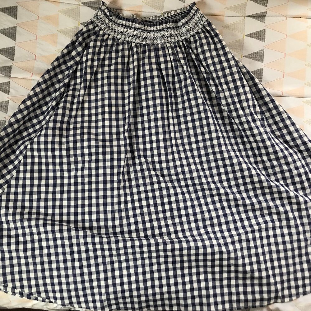Navy and White Gingham Midi Skirt